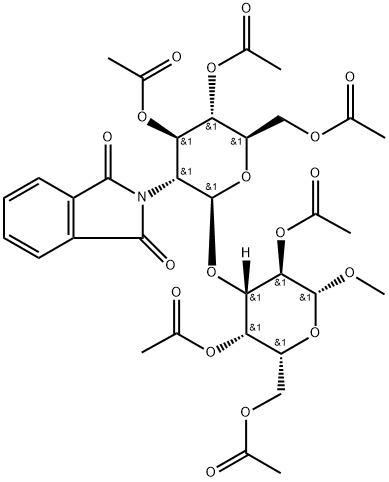 甲基3-O-(3,4,6-三-O-乙酰基-2-脱氧-2-邻苯二甲酰亚胺-Β-D-吡喃葡萄糖基)-2,4,6-三O-乙酰基-Β-D--吡喃半乳糖苷 结构式