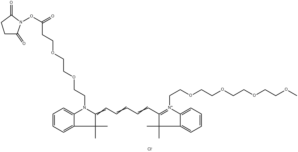 N-(m-PEG4)-N'-(PEG2-NHS ester)-Cy5 Struktur