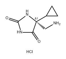 2,4-Imidazolidinedione, 5-(aminomethyl)-5-cyclopropyl-, hydrochloride (1:1), (5R)- Structure