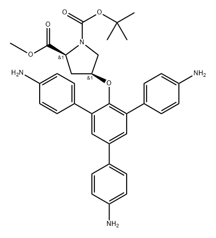 1-(叔丁基)2-甲基(2S,4R)-4-((4,4''-二氨基-5'-(4-氨基苯基)-[1,1':3',1''- 三联苯]-4'-基)氧基)吡咯烷-1,2-二羧酸酯 结构式