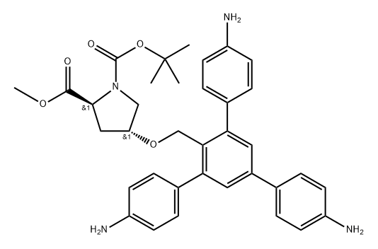 1-(叔丁基)2-甲基(2S,4R)-4-((4,4''-二氨基-5'-(4-氨基苯基)-[1,1':3',1''- 三联苯]-4'-基)甲氧基)吡咯烷-1,2-二羧酸酯,2116475-70-6,结构式
