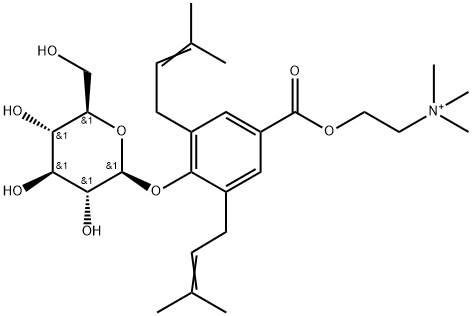 2-[[4-(β-D-Glucopyranosyloxy)-3,5-bis(3-methyl-2-butenyl)benzoyl]oxy]-N,N,N-trimethylethanaminium Structure