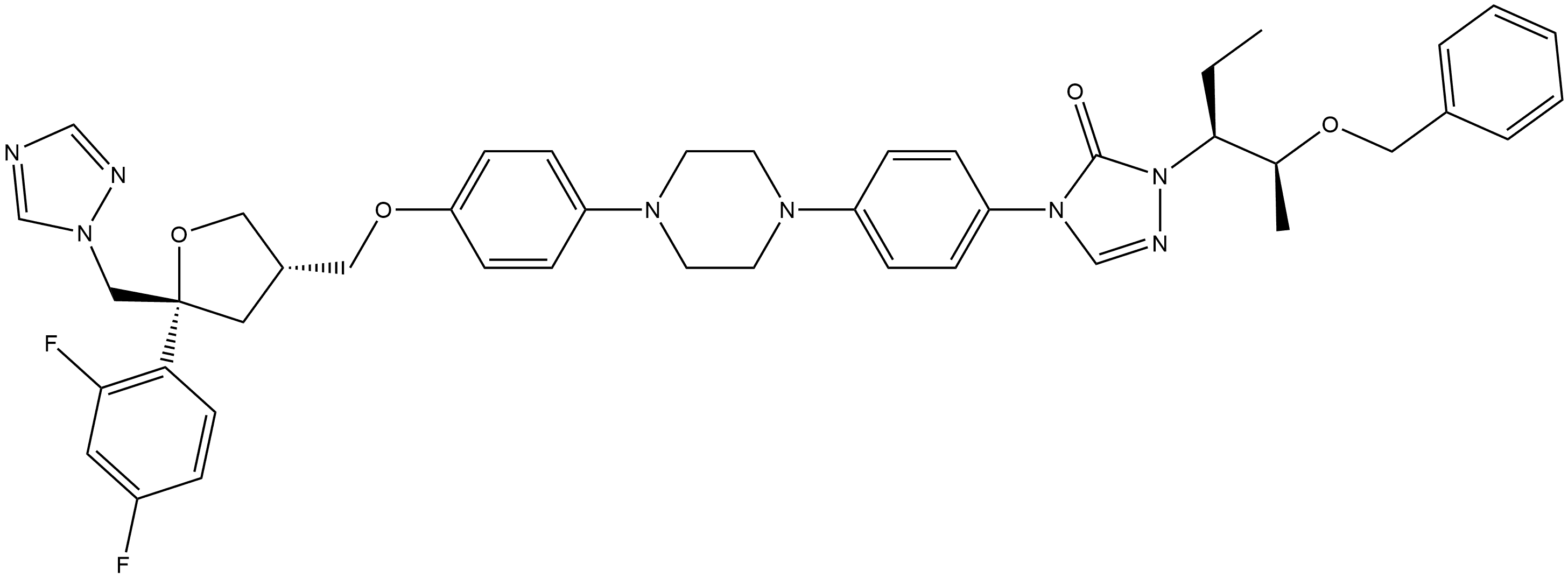 D-erythro-Pentitol, 1,4-anhydro-2,3,5-trideoxy-4-C-(2,4-difluorophenyl)-2-[[4-[4-[4-[1-[(1S,2S)-1-ethyl-2-(phenylmethoxy)propyl]-1,5-dihydro-5-oxo-4H-1,2,4-triazol-4-yl]phenyl]-1-piperazinyl]phenoxy]methyl]-5-(1H-1,2,4-triazol-1-yl)- 结构式