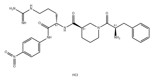 3-Piperidinecarboxamide, N-[(1S)-4-[(aminoiminomethyl)amino]-1-[[(4-nitrophenyl)amino]carbonyl]butyl]-1-[(2R)-2-amino-1-oxo-3-phenylpropyl]-, hydrochloride (1:2), (3R)- Structure