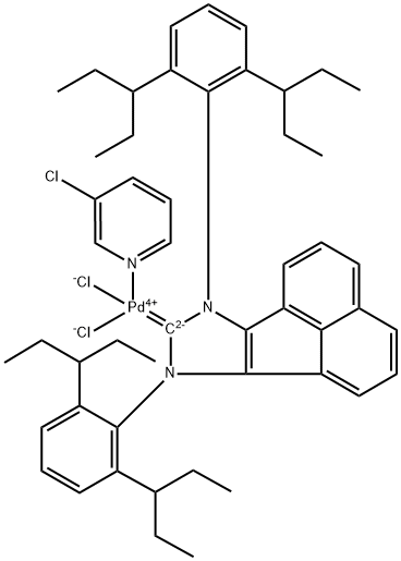 (SP-4-1)-[7,9-Bis[2,6-bis(1-ethylpropyl)phenyl]-7,9-dihydro-8H-acenaphth[1,2-d]imidazol-8-ylidene]dichloro(3-chloropyridine-κN)palladium Structure