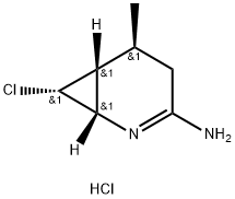 2-Azabicyclo[4.1.0]hept-2-en-3-amine, 7-chloro-5-methyl-, hydrochloride (1:1), (1S,5S,6R,7R)-, 214479-33-1, 结构式