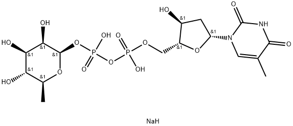 Thymidine 5'-(trihydrogen diphosphate), P'-(6-deoxy-β-L-mannopyranosyl) ester, disodium salt (9CI) Struktur