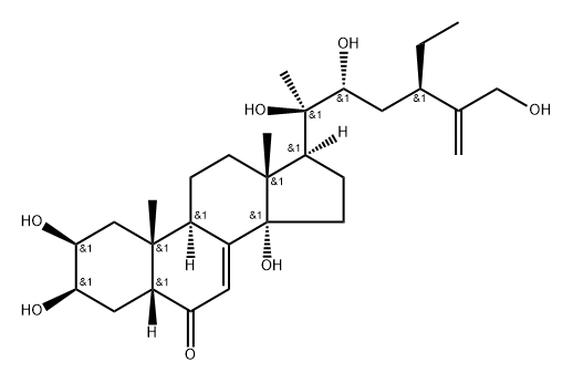 (20ξ,24ξ)-2β,3β,14,20,22,27-ヘキサヒドロキシ-5β-スチグマスタ-7,25-ジエン-6-オン 化学構造式