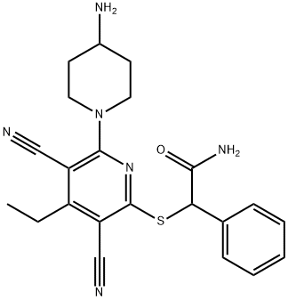 Benzeneacetamide, α-[[6-(4-amino-1-piperidinyl)-3,5-dicyano-4-ethyl-2-pyridinyl]thio]- Struktur
