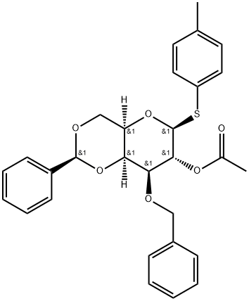 4-甲基苯基2-O-乙酰基-3-O-苄基-4,6-O-亚苄基-1-噻-Β-D-吡喃半乳糖苷,2170345-73-8,结构式