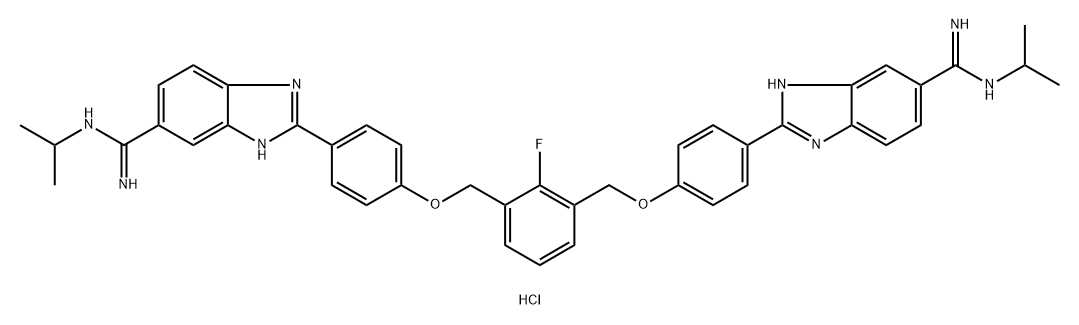 1H-Benzimidazole-6-carboximidamide, 2,2'-[(2-fluoro-1,3-phenylene)bis(methyleneoxy-4,1-phenylene)]bis[N-(1-methylethyl)-, hydrochloride (1:4),2170606-75-2,结构式