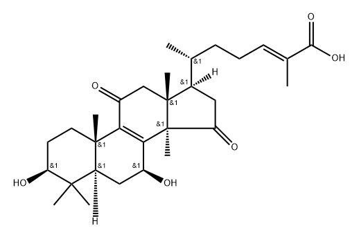 Lanosta-8,24-dien-26-oic acid, 3,7-dihydroxy-11,15-dioxo-, (3β,7β,24E)- Struktur