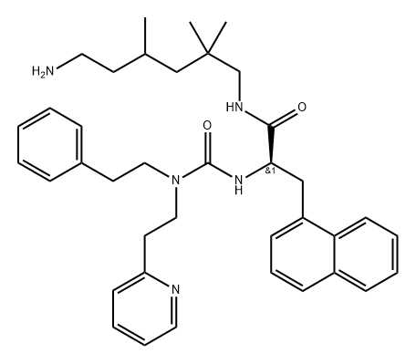 1-Naphthalenepropanamide, N-(6-amino-2,2,4-trimethylhexyl)-α-[[[(2-phenylethyl)[2-(2-pyridinyl)ethyl]amino]carbonyl]amino]-, (αR)- Structure