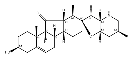 (13R)-17,23β-Epoxy-3β-hydroxy-12β,13α-dihydroveratraman-11-one Structure