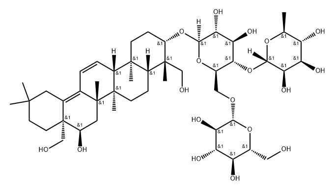 β-D-Glucopyranoside, (3β,4β,16α)-16,23,28-trihydroxyoleana-11,13(18)-dien-3-yl O-6-deoxy-α-L-mannopyranosyl-(1→4)-O-[β-D-glucopyranosyl-(1→6)]- Struktur