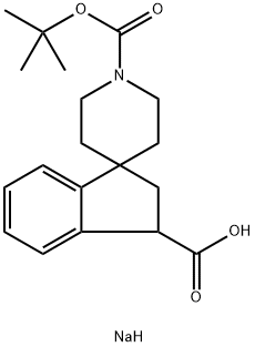 Spiro[1H-indene-1,4'-piperidine]-1',3-dicarboxylic acid, 2,3-dihydro-, 1'-(1,1-dimethylethyl) ester, sodium salt (1:1) Structure