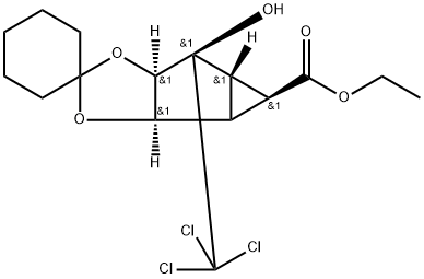 Spiro[cyclohexane-1,2'-cyclopropa[3,4]cyclopenta[1,2-d][1,3]dioxole]-4'-carboxylic acid, hexahydro-5'-hydroxy-5'-(trichloromethyl)-, ethyl ester, (3'aR,3'bR,4'S,4'aS,5'S,5'aR)-