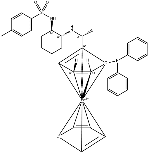 Ferrocene, 1-(diphenylphosphino)-2-[(1R)-1-[[(1R,2R)-2-[[(4-methylphenyl)sulfonyl]amino]cyclohexyl]amino]ethyl]-, (1R)- Structure