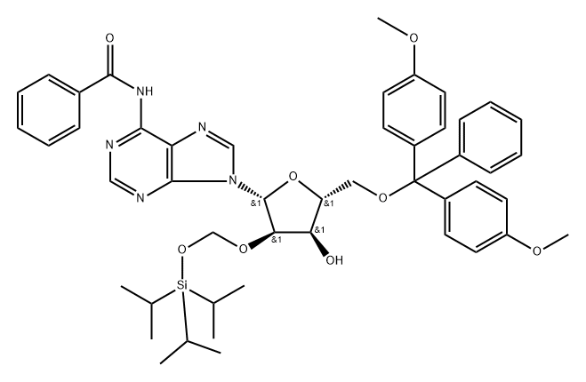 N6-Benzoyl-5'-O-DMT-2'-O-[([triisopropylsilyl]oxy])methyl]-adenosine Structure