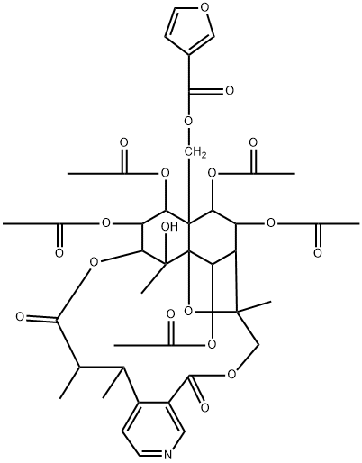 2-Furancarboxylic acid, [(9S,10S,11S,12R,13S,14R,15R,16R,21R,22R,23R)-13,14,21,22,23-pentakis(acetyloxy)-5,6,7,9,10,14,15,16,17,19-decahydro-10-hydroxy-5,6,10,16-tetramethyl-7,19-dioxo-11,16-epoxy-9,12-ethano-11,15-methano-11H-[1,8]dioxacycloheptadecino[3,4-c]pyridin-12(13H)-yl]methyl ester Struktur