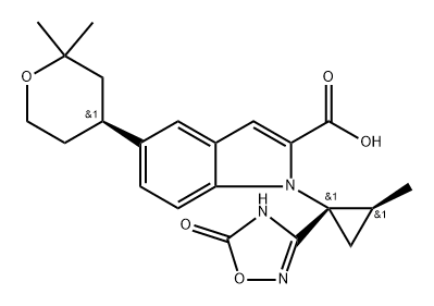 5-[(S)-2,2-二甲基四氢-2H-吡喃-4-基]-1-[(1S,2S)-2-甲基-1-(5-氧代-4,5-二氢-1,2,4-噁二唑-3-基)环丙基]-1H-吲哚-2-甲酸 结构式