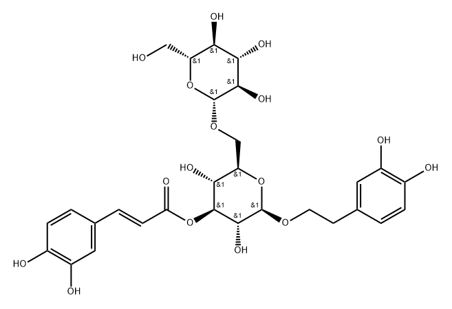 β-D-Glucopyranoside, 2-(3,4-dihydroxyphenyl)ethyl 6-O-β-D-glucopyranosyl-, 3-[(2E)-3-(3,4-dihydroxyphenyl)-2-propenoate] Structure