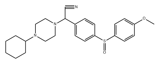α-[4-(4-メトキシフェニルスルフィニル)フェニル]-4-シクロヘキシル-1-ピペラジンアセトニトリル 化学構造式