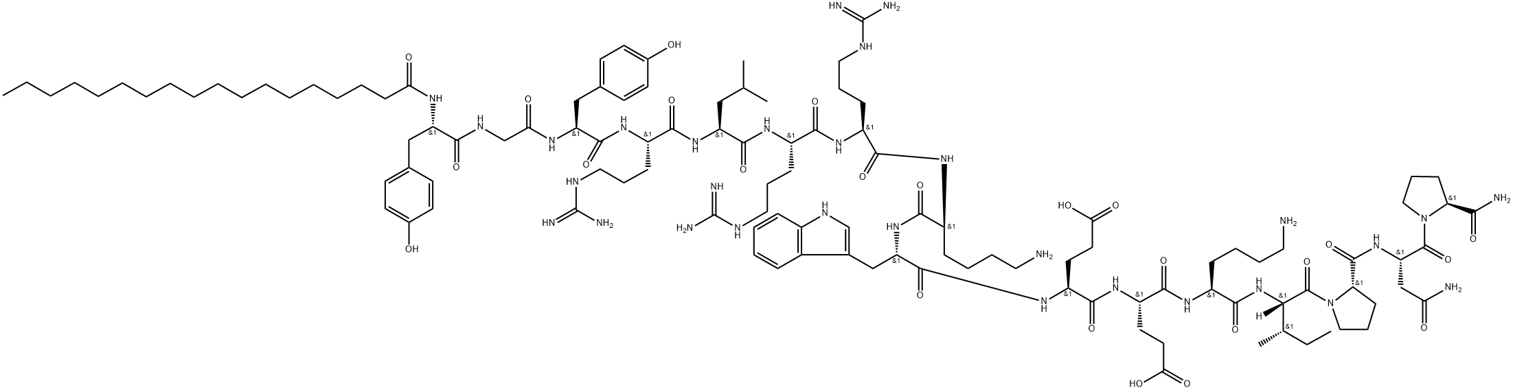 STEAROYL-TYR-GLY-TYR-ARG-LEU-ARG-ARG-LYS-TRP-GLU-GLU-LYS-ILE-PRO-ASN-PRO-NH2, 222018-18-0, 结构式