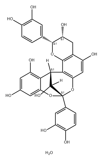 8,14-Methano-2H,14H-[1,3]benzodioxocino[4,5-h]-1-benzopyran-3,5,11,13,15-pentol, 2,8-bis(3,4-dihydroxyphenyl)-3,4-dihydro-, hydrate (1:2), (2R,3R,8S,14R,15R)-,2222356-32-1,结构式