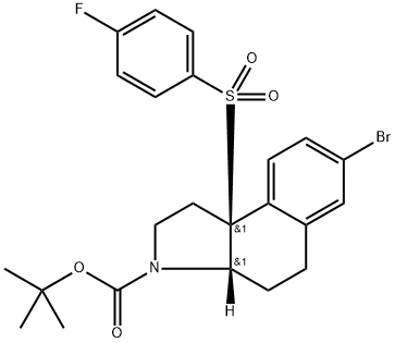 rel-tert-Butyl (3aR,9bR)-7-bromo-9b-((4-fluorophenyl)sulfonyl)-1,2,3a,4,5,9b-hexahydro-3H-benzo[e]indole-3-carboxylate Struktur