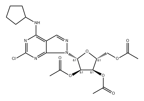 6-CHLORO-N-CYCLOPENTYL-1-(2,3,5-TRI-O-ACETYL-锟?D-RIBOFURANOSYL)-1H-PYRAZOLO[3,4-D]PYRIMIDIN-4-AMINE,, 2226740-87-8, 结构式