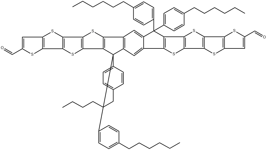 Bisthieno[2'',3'':4',5']thieno[2',3':4,5]thieno[2,3-d:2',3'-d']-s-indaceno[1,2-b:5,6-b']dithiophene-2,10-dicarboxaldehyde, 7,7,15,15-tetrakis(4-hexylphenyl)-7,15-dihydro- Structure