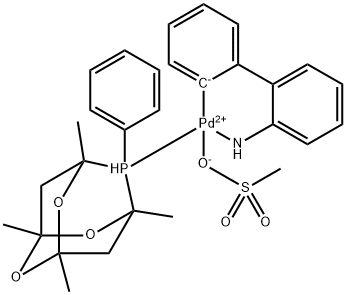 [(1,3,5,7-Tetramethyl-6-phenyl-2,4,6-trioxa-6-phosphaadamantane)-2-(2′-amino-1,1′-biphenyl)]palladium(II) methanesulfonate Structure