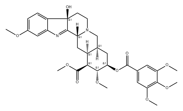 Yohimban-16-carboxylic acid, 1,2-didehydro-2,7-dihydro-7-hydroxy-11,17-dimethoxy-18-[(3,4,5-trimethoxybenzoyl)oxy]-, methyl ester, (3β,7β,16β,17α,18β,20α)- Struktur