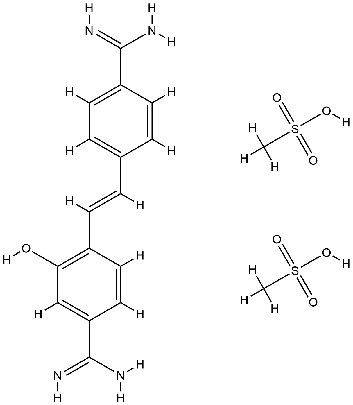 ヒドロキシスチルバミジンビス(メタンスルホン酸塩) 化学構造式