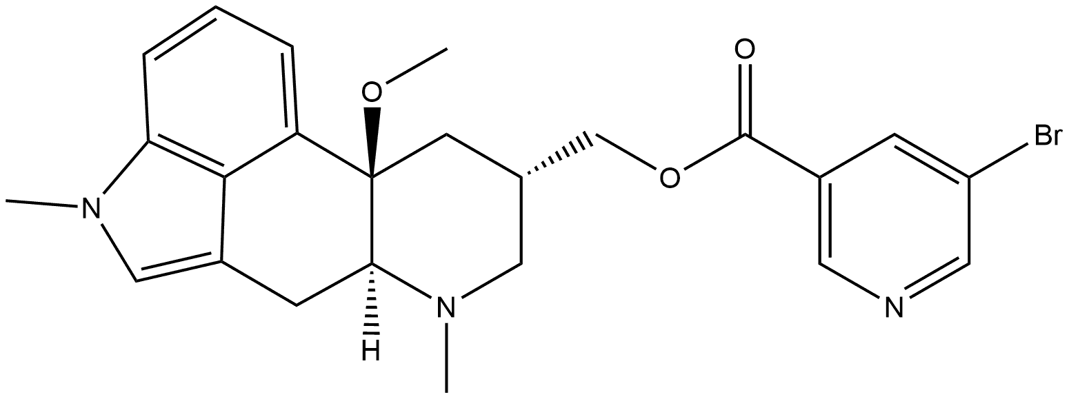Ergoline-8-methanol, 10-methoxy-1,6-dimethyl-, 8-(5-bromo-3-pyridinecarboxylate), (5α,8α,10β)- 化学構造式