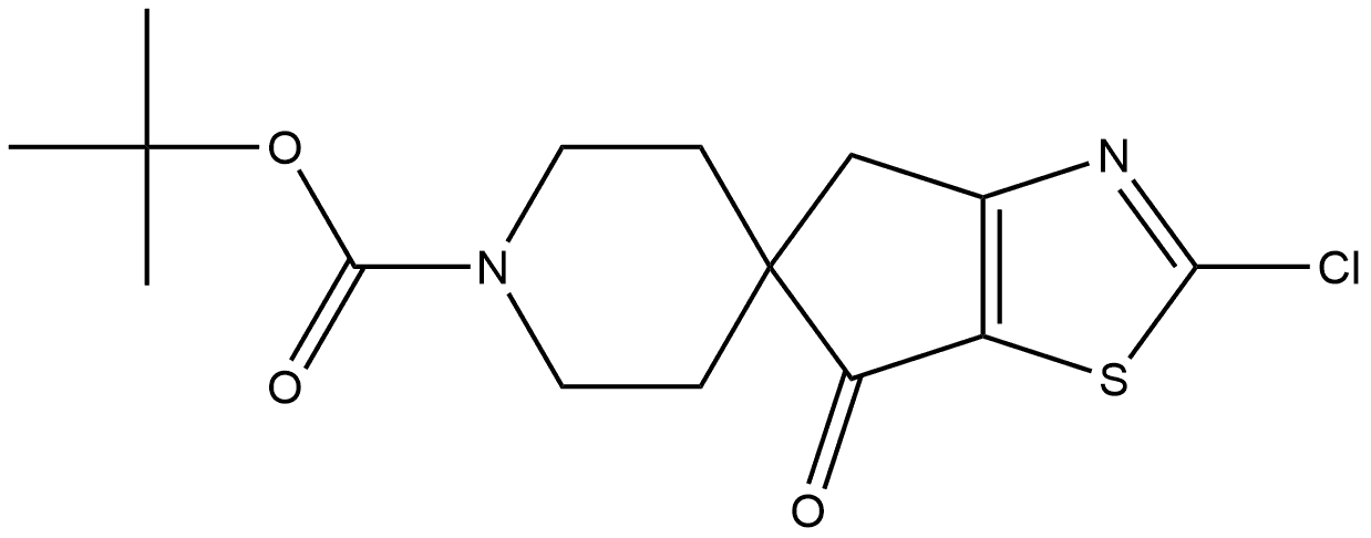 Spiro[5H-cyclopentathiazole-5,4'-piperidine]-1'-carboxylic acid, 2-chloro-4,6-dihydro-6-oxo-, 1,1-dimethylethyl ester Struktur