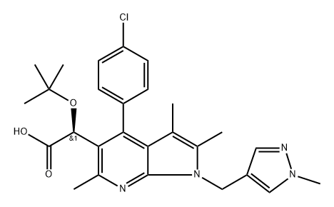 1H-Pyrrolo[2,3-b]pyridine-5-acetic acid, 4-(4-chlorophenyl)-α-(1,1-dimethylethoxy)-2,3,6-trimethyl-1-[(1-methyl-1H-pyrazol-4-yl)methyl]-, (αS)- Structure