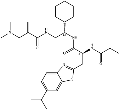 2-Benzothiazolepropanamide, N-[(1S)-1-cyclohexyl-2-[[2-[(dimethylamino)methyl]-1-oxo-2-propen-1-yl]amino]ethyl]-6-(1-methylethyl)-α-[(1-oxopropyl)amino]-, (αS)- Structure