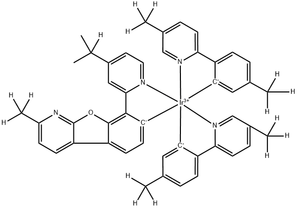 Iridium, [2-(methyl-d3)-8-[4-(1-methylethyl-1-d)-2-pyridinyl-κN]benzofuro[2,3-b]pyridin-7-yl-κC]bis[5-(methyl-d3)-2-[5-(methyl-d3)-2-pyridinyl-κN]phenyl-κC]- Struktur