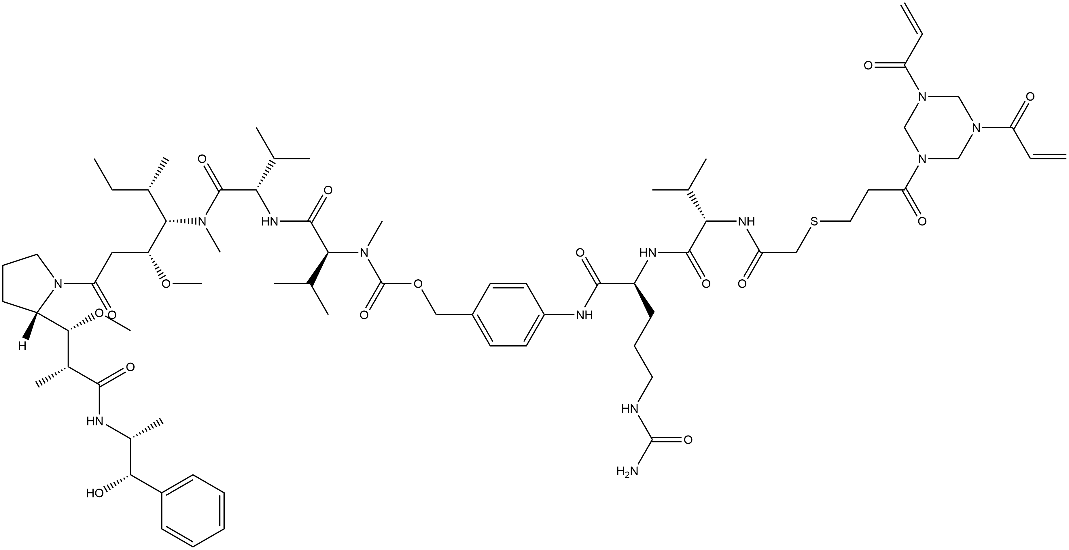 L-Valinamide, N-methyl-N-[[[4-[[N-[2-[[3-oxo-3-[tetrahydro-3,5-bis(1-oxo-2-propen-1-yl)-1,3,5-triazin-1(2H)-yl]propyl]thio]acetyl]-L-valyl-N5-(aminocarbonyl)-L-ornithyl]amino]phenyl]methoxy]carbonyl]-L-valyl-N-[(1S,2R)-4-[(2S)-2-[(1R,2R)-3-[[(1R,2S)-2-hydroxy-1-methyl-3-phenylpropyl]amino]-1-methoxy... Structure