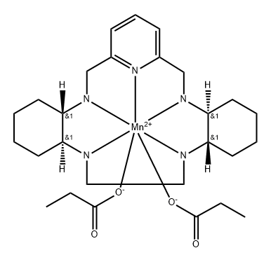 Manganese, [(4aS,13aS,17aS,21aS)-1,2,3,4,4a,5,6,12,13,13a,14,15,16,17,17a,18,19,20,21,21a-eicosahydro-11,7-nitrilo-7H-dibenzo[b,h][1,4,7,10]tetraazacycloheptadecine-κN5,κN13,κN18,κN21,κN22]bis(propanoato-κO)-, (PB-7-11-2344'3')- Struktur
