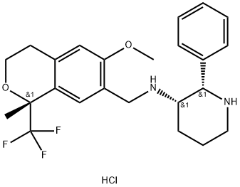3-Piperidinamine, N-[[(1R)-3,4-dihydro-6-methoxy-1-methyl-1-(trifluoromethyl)-1H-2-benzopyran-7-yl]methyl]-2-phenyl-, hydrochloride (1:2), (2S,3S)-|化合物 CJ-17493 DIHYDROCHLORIDE
