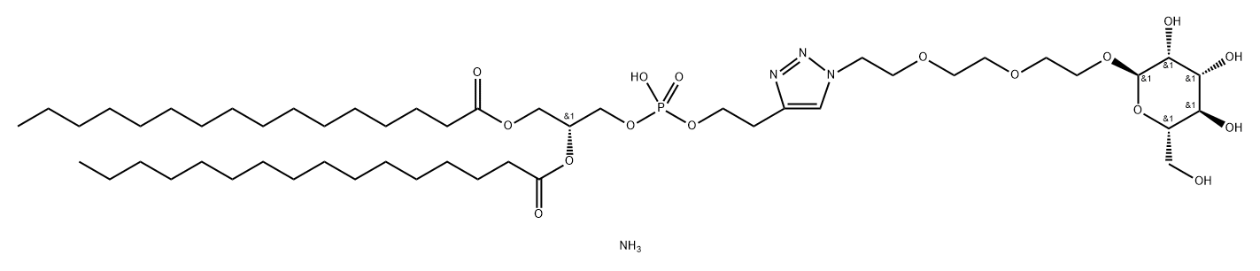 α-L-Mannopyranoside, 2-[2-[2-[4-[(7R)-4-hydroxy-4-oxido-10-oxo-7-[(1-oxohexadecyl)oxy]-3,5,9-trioxa-4-phosphapentacos-1-yl]-1H-1,2,3-triazol-1-yl]ethoxy]ethoxy]ethyl, ammonium salt (1:1) Struktur