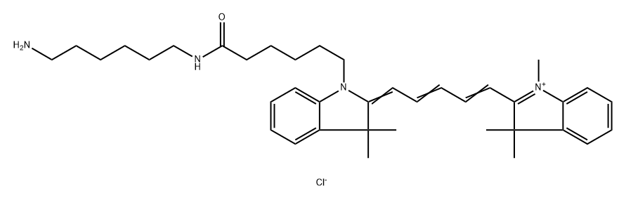 3H-Indolium, 2-[5-[1-[6-[(6-aminohexyl)amino]-6-oxohexyl]-1,3-dihydro-3,3-dimethyl-2H-indol-2-ylidene]-1,3-pentadien-1-yl]-1,3,3-trimethyl-, chloride (1:1) Struktur