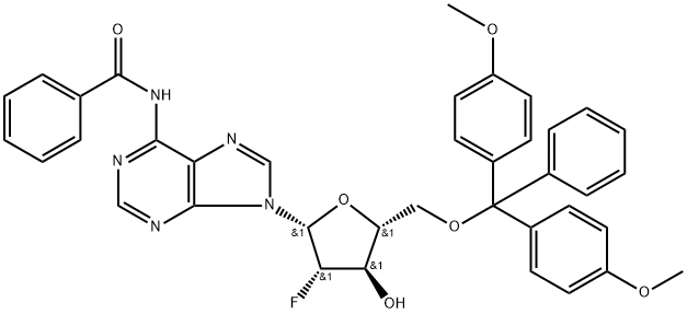 5-O-(4,4'-DIMETHOXYTRITYL)-N6-BENZOYL-2'-FLUORO-Β-D-ARABINOFURANOSYL-2'-DEOXYADENINE,226415-08-3,结构式