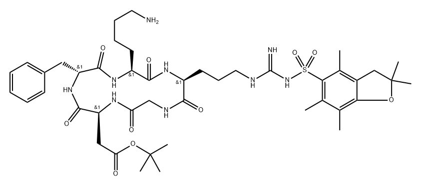 Cyclo[L-α-aspartyl-D-phenylalanyl-L-lysyl-N5-[[[(2,3-dihydro-2,2,4,6,7-pentamethyl-5-benzofuranyl)sulfonyl]amino]iminomethyl]-L-ornithylglycyl], 1,1-dimethylethyl ester Structure