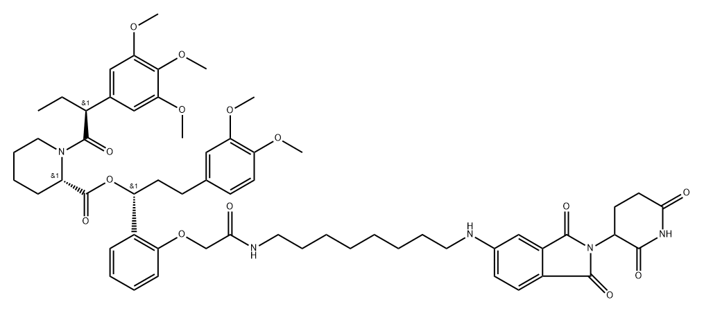 (1R)-3-(3,4-dimethoxyphenyl)-1-(2-(2-((8-((2-(2,6-dioxopiperidin-3-yl)-1,3-dioxoisoindolin-5-yl)amino)octyl)amino)-2-oxoethoxy)phenyl)propyl (2S)-1-((S)-2-(3,4,5-trimethoxyphenyl)butanoyl)piperidine-2-carboxylate Struktur