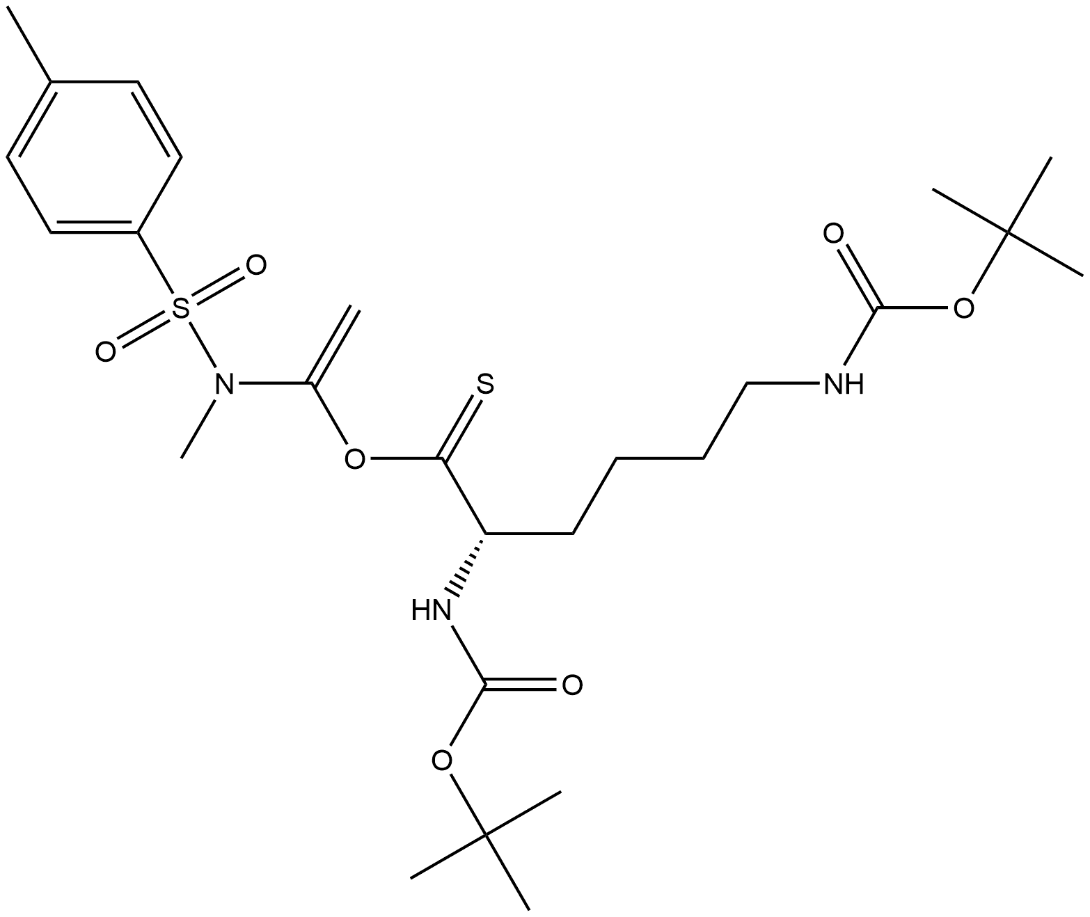 L-Lysine, N2,N6-bis[(1,1-dimethylethoxy)carbonyl]-, 1-[methyl[(4-methylphenyl)sulfonyl]amino]ethenyl ester, (2S)-,2265954-06-9,结构式
