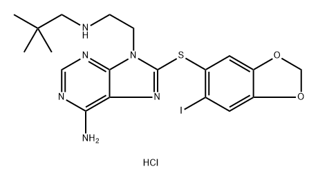9H-Purine-9-ethanamine, 6-amino-N-(2,2-dimethylpropyl)-8-[(6-iodo-1,3-benzodioxol-5-yl)thio]-, hydrochloride (1:2)|化合物 ICAPAMESPIB HCL